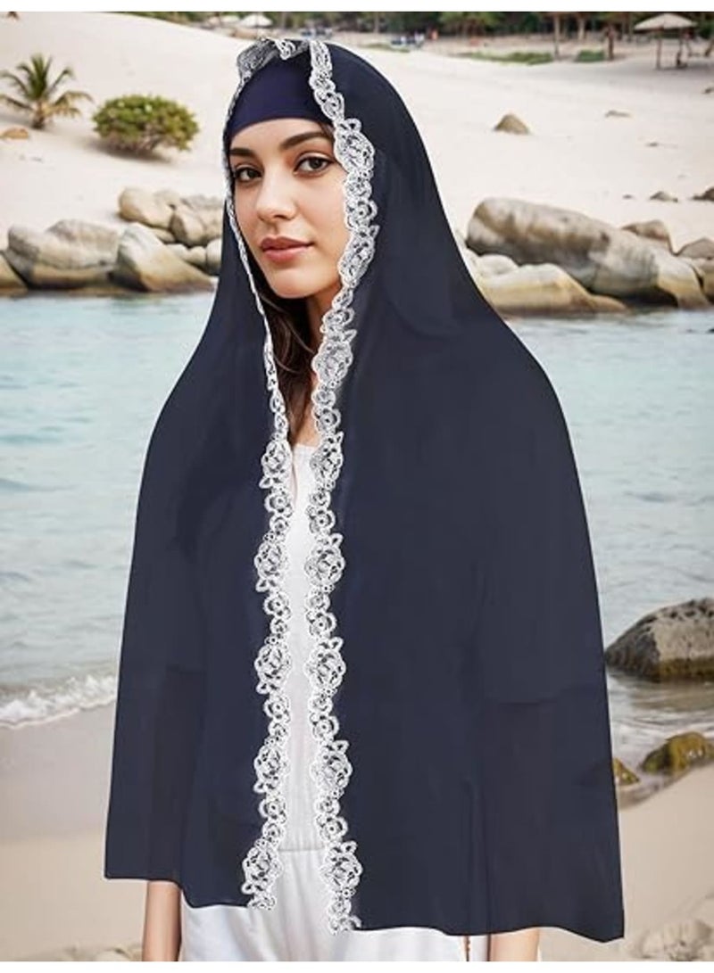 Zikra Embroidery Lace Hijab Sets, Chiffon Scarf with Matching Tube Undercap Pins for Women - Image 4