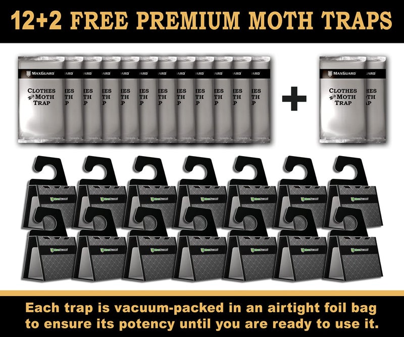 MaxGuard Clothes Moth Traps (12+2 Free Traps) Extra Strength Pheromones | Non-Toxic Sticky Glue Trap for Closets and Carpet Moths | No Mothballs | Lure, Trap and Kill Case-Bearing Webbing Moths | - Image 5
