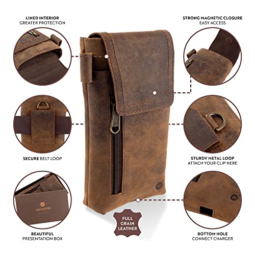 Moonster Leather Cell Phone Holster Genuine Full-Grain Buffalo Leather Secure & Durable Phone Belt Holder - 7'H x 3.5" W - Image 3