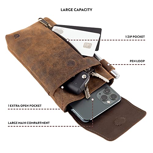 Moonster Leather Cell Phone Holster Genuine Full-Grain Buffalo Leather Secure & Durable Phone Belt Holder - 7'H x 3.5" W - Image 5