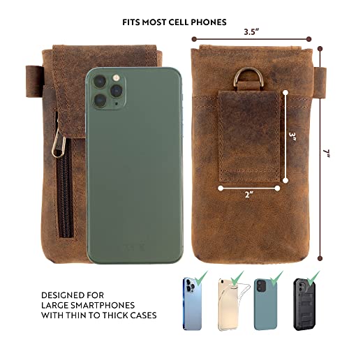 Moonster Leather Cell Phone Holster Genuine Full-Grain Buffalo Leather Secure & Durable Phone Belt Holder - 7'H x 3.5" W - Image 2