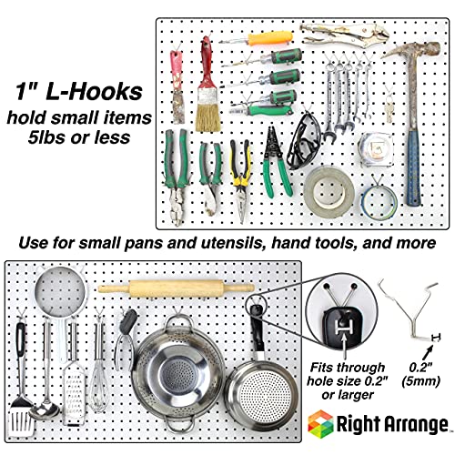 Right Arrange Stainless Steel Pegboard Hooks 50-Pack 1" L Hook - Will Not Fall Out, Fits Any Peg Board - Organize Tools, Accessories, Workbench, Garage Storage, Kitchen, Crafts, Jewelry, Retail - Image 3