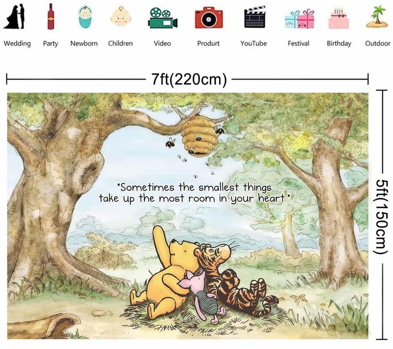HMTFOTO 7X5ft Classic Winnie Bear Backdrop 100 Acre Hundred Acre Wood Background for Baby Shower Birthday Party Photo Props Booth - Image 2