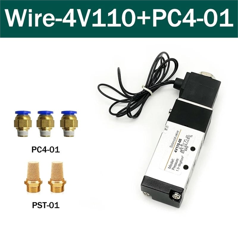 Pneumatic 4V110-06 1/8 Air Solenoid Valve 5 Way Port 2 Position Gas Pneumatic Electric Magnetic Valves DC12V 24V 110V 220V yunshop(Led-4V110-06 PC4,DC12V) - Image 2