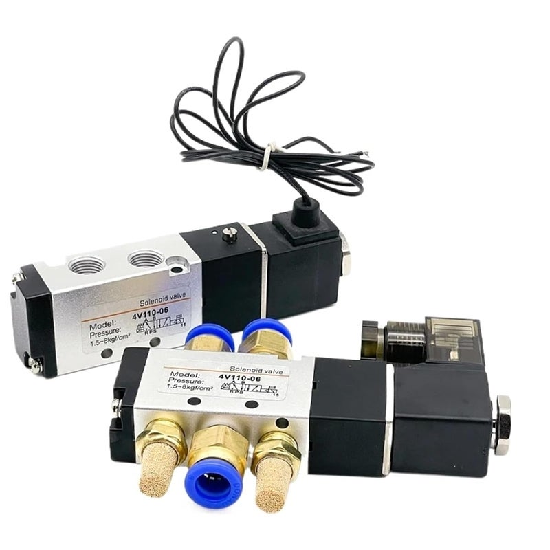 Pneumatic 4V110-06 1/8 Air Solenoid Valve 5 Way Port 2 Position Gas Pneumatic Electric Magnetic Valves DC12V 24V 110V 220V yunshop(Led-4V110-06 PC4,DC12V) - Image 1
