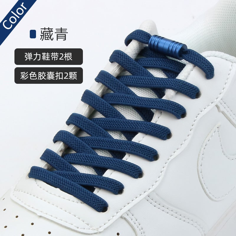 إسكدنيا Elastic No-Tie Shoelaces Colorful Metal Capsule Kids Lazy Buckle Navy Blue Belt-Navy Blue Buckle