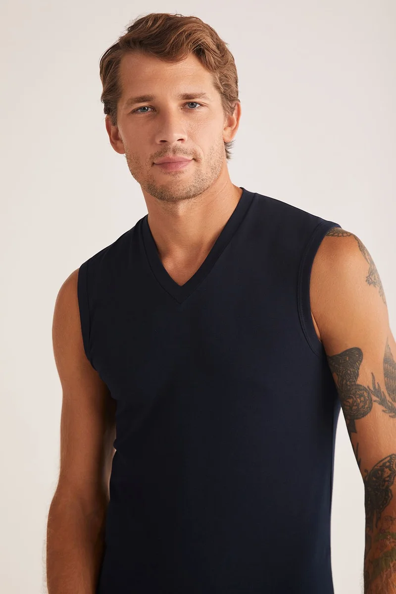 KOM Zero Sleeve Cotton Modal Men's T-Shirt Francesco V Neck Undershirt