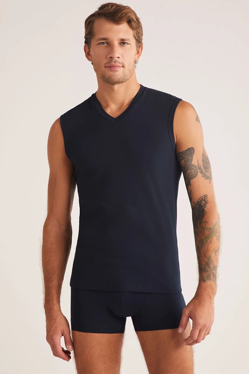 KOM Zero Sleeve Cotton Modal Men's T-Shirt Francesco V Neck Undershirt