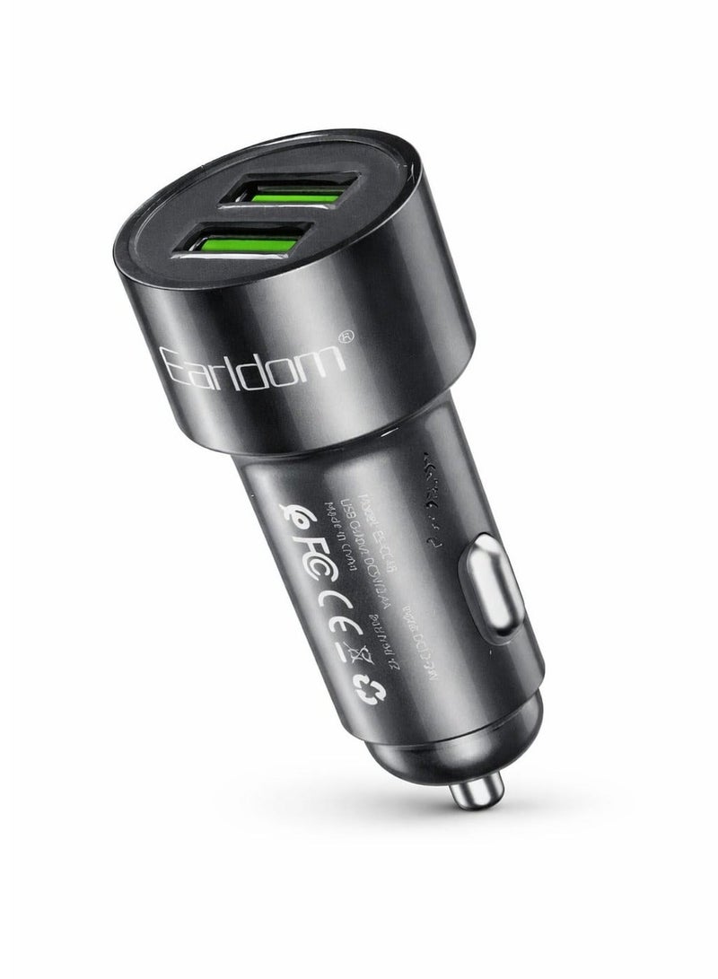 أيرلدوم شاحن سيارة ES-CC48C ثنائي المنافذ USB، محول شحن سريع، منفذي USB، خرج 2.4 أمبير، شاحن ولاعة سجائر مع كابل تايب سى - Image 2