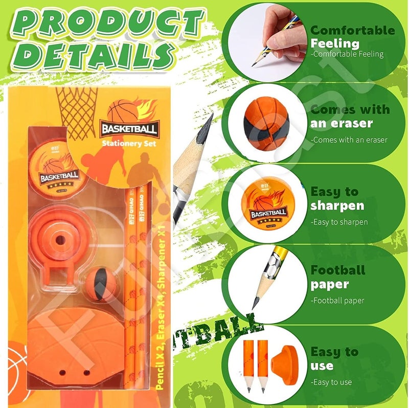 FunBlast مجموعة أدوات مكتبية بموضوع كرة السلة مجموعة أدوات مكتبية للأطفال، قلم رصاص، مبراة، مجموعة ممحاة للأطفال، الأولاد والبنات، هدية عودة عيد الميلاد مجموعة أدوات مكتبية (متعددة الألوان) - Image 2
