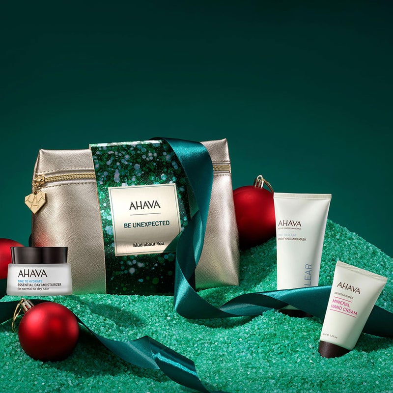 AHAVA مجموعة هدايا AHAVA من الطين، تشمل مرطب النهار الأساسي 50 مل، قناع الطين المنقي 100 مل، وكريم اليدين المعدني 40 مل - Image 3