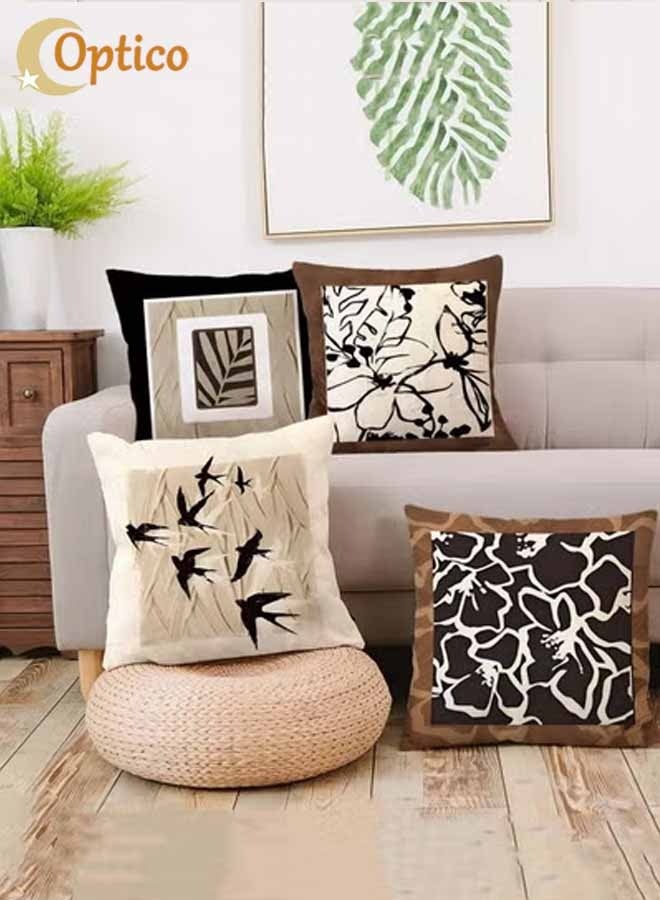Optico Boho Throw Pillow Covers, Set of 4 Boho Abstract Pillow Covers,18 x 18inch Minimalism Geometric Pillow Shells, Accent Pillowcase Cushion Case Throw Pillows For Couch Cushion Case Home Decor - Image 1