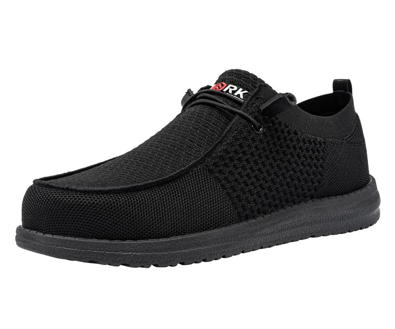 LARNMERN Slip On Steel Toe Shoes Men Lightweight Comfortable Walking Sneakers Safety Work Steel Toe Loafers(9.5 Men, Black) - Image 1