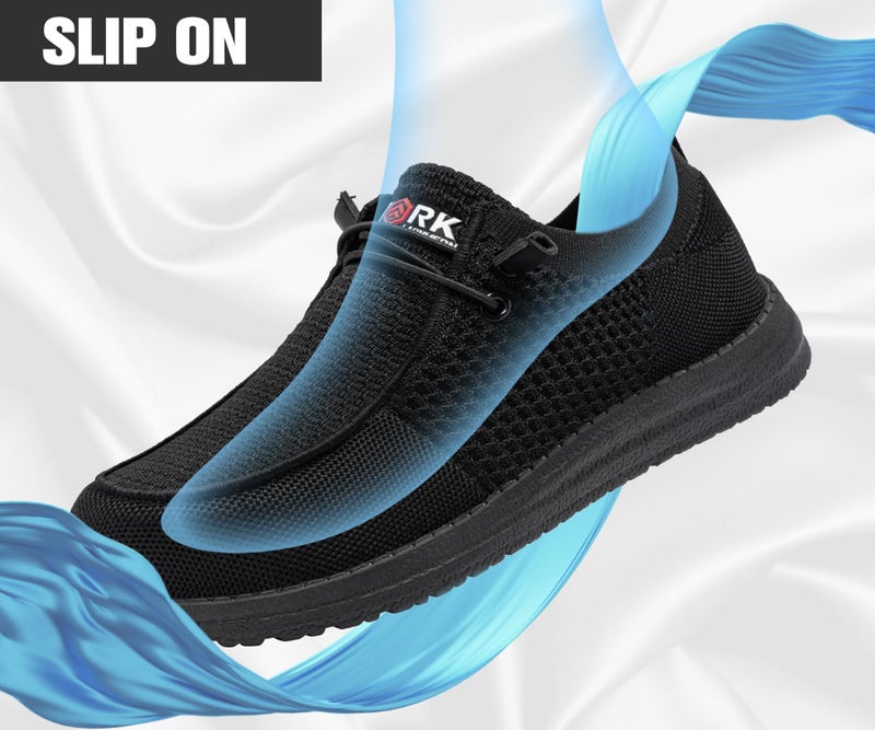 LARNMERN Slip On Steel Toe Shoes Men Lightweight Comfortable Walking Sneakers Safety Work Steel Toe Loafers(9.5 Men, Black) - Image 5