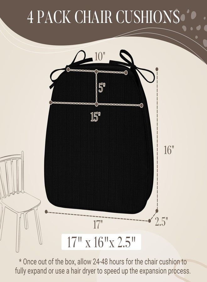 Basic Beyond Chair Cushions for Dining Chairs 4 Pack, D-Shaped Kitchen Chair Cushions with Ties Set of 4, 2.5" Thick Seat Cushions for Dining Room/Kitchen Chairs, 17" x 16", Black - Image 2
