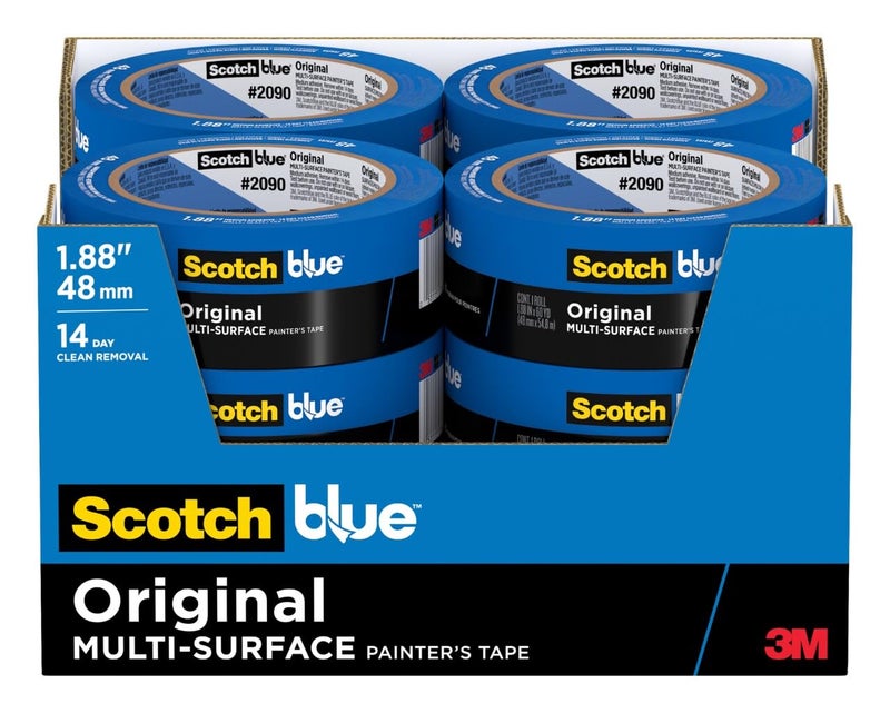 3M ScotchBlue Original Multi-Surface Painter's Tape, 1.88 Inches x 60 Yards, 12 Rolls, Blue, Paint Tape Protects Surfaces and Removes Easily, Multi-Surface Painting Tape for Indoor and Outdoor Use - Image 1
