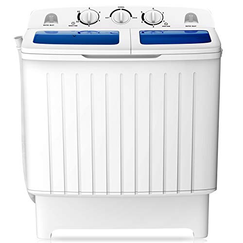 COSTWAY Portable Washing Machine, Twin Tub 20 Lbs Capacity, Compact Laundry Washer(12 Lbs) and Spinner(8 Lbs), Durable Design, Timer Control, Perfect for RV, Apartments and Dorms, Blue+White - Image 1