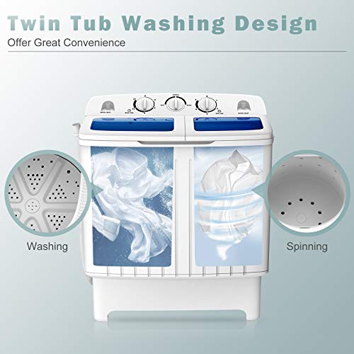 COSTWAY Portable Washing Machine, Twin Tub 20 Lbs Capacity, Compact Laundry Washer(12 Lbs) and Spinner(8 Lbs), Durable Design, Timer Control, Perfect for RV, Apartments and Dorms, Blue+White - Image 4