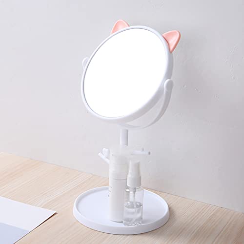 Mockery Cute Rotatable Makeup Mirror with Cat Ears-Shaped, Decor Standing Desktop Makeup Mirror, Multipurpose Kitten Design Portable Tabletop Vanity Mirror Suitable for Bathroom Or Bedroom (White) - Image 1