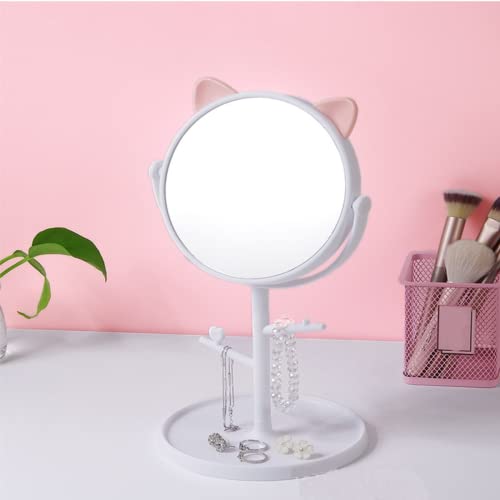 Mockery Cute Rotatable Makeup Mirror with Cat Ears-Shaped, Decor Standing Desktop Makeup Mirror, Multipurpose Kitten Design Portable Tabletop Vanity Mirror Suitable for Bathroom Or Bedroom (White) - Image 2
