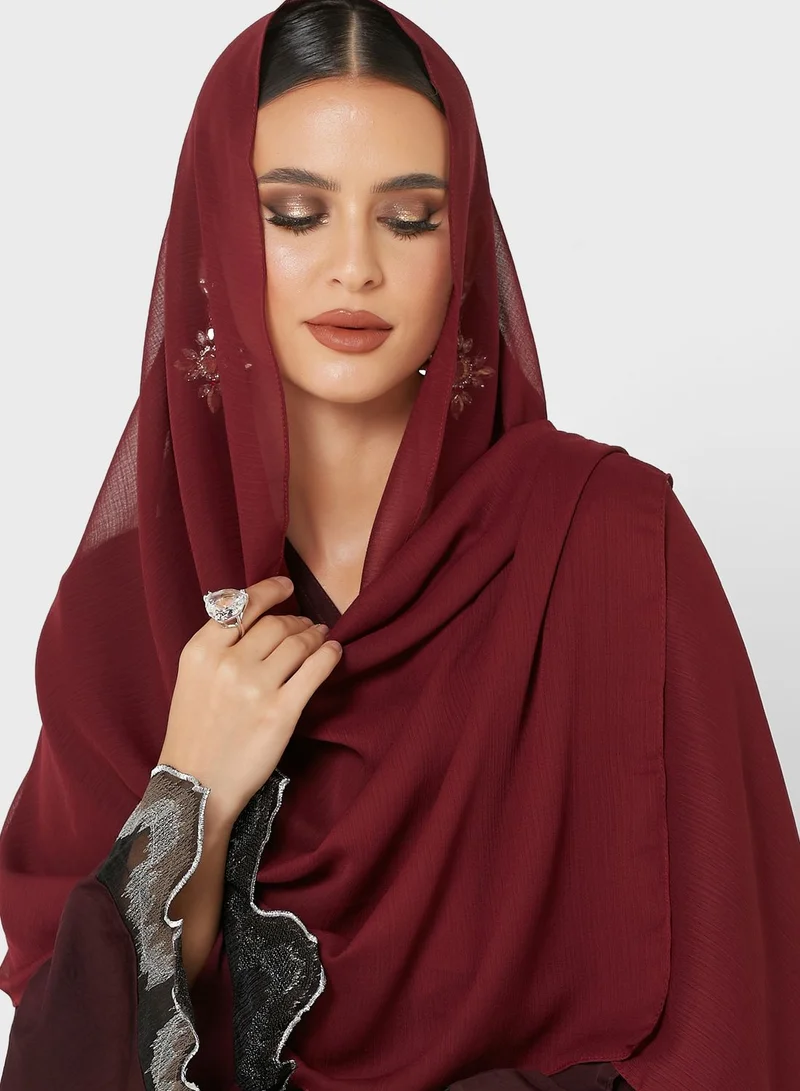 NUKHBAA Cuff Detail Asymmetric Hem Abaya