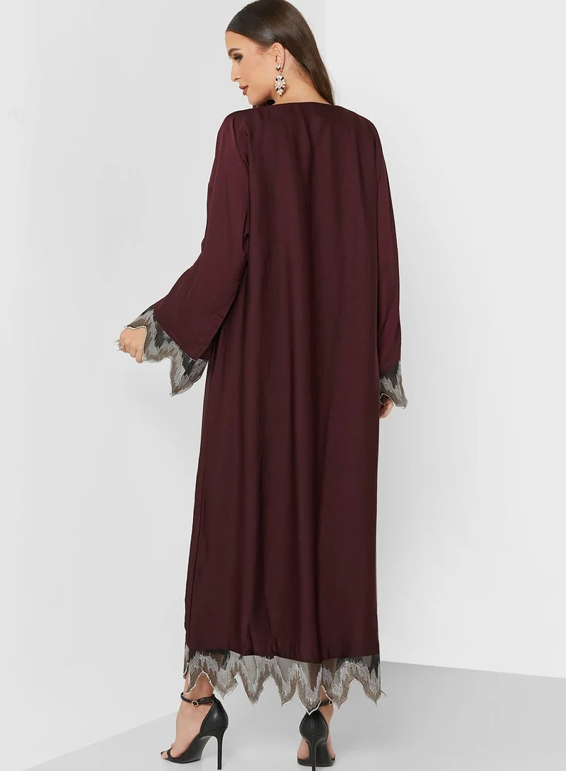 NUKHBAA Cuff Detail Asymmetric Hem Abaya
