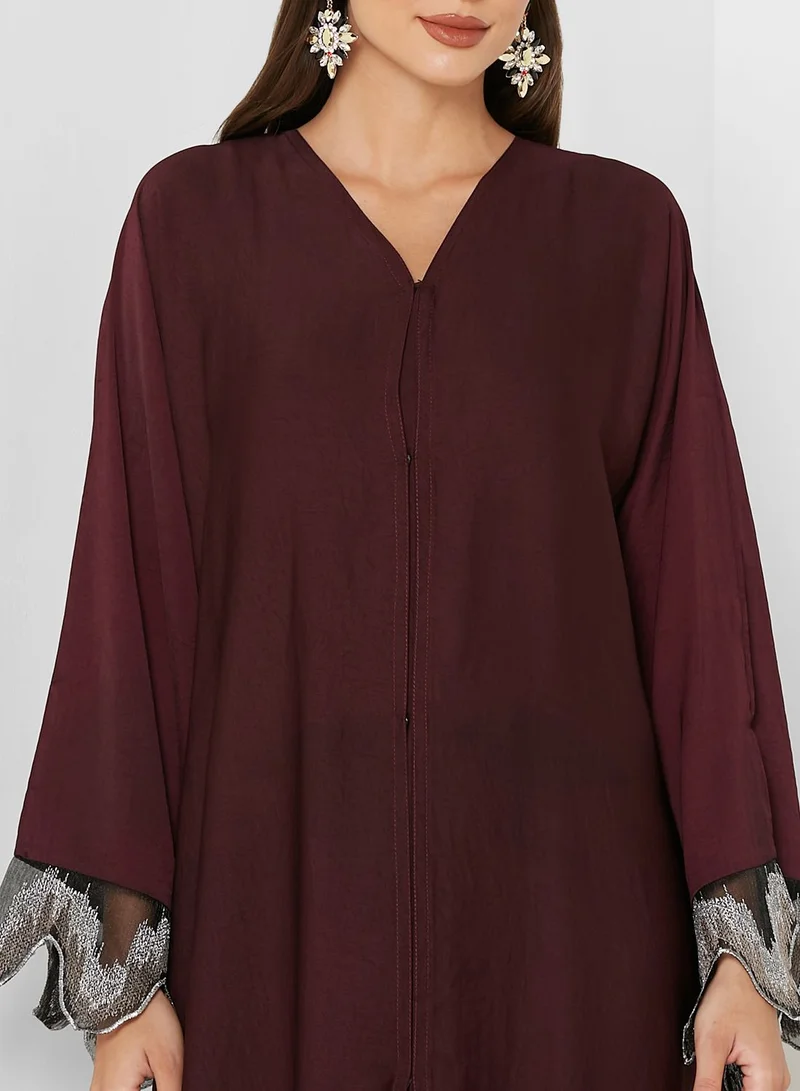 NUKHBAA Cuff Detail Asymmetric Hem Abaya