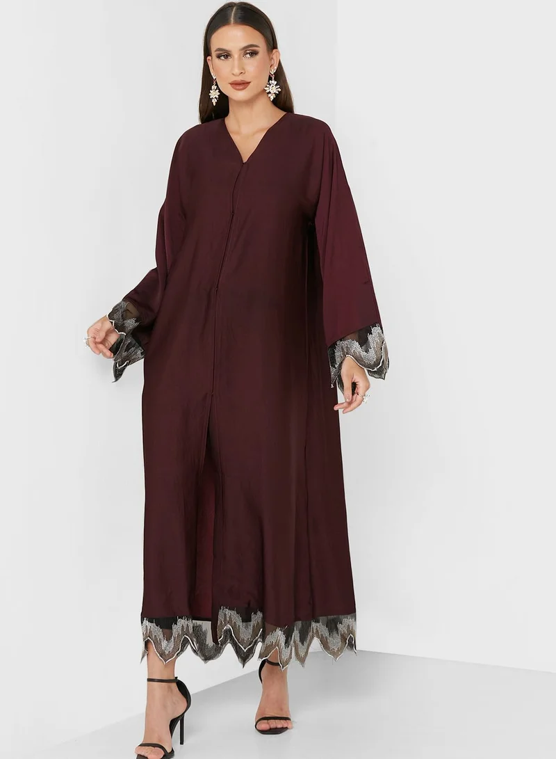 NUKHBAA Cuff Detail Asymmetric Hem Abaya