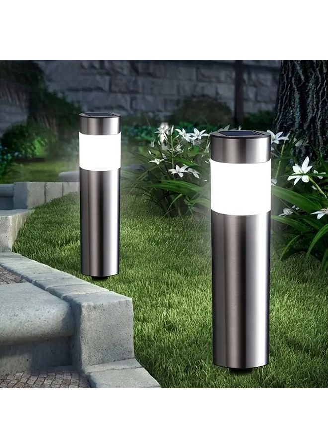 قطعتان من مصابيح مسارات خارجية تعمل بالطاقة الشمسية LED مصنوعة من الفولاذ المقاوم للصدأ الحديثة، ضوء أبيض لحديقة المروج - Image 1