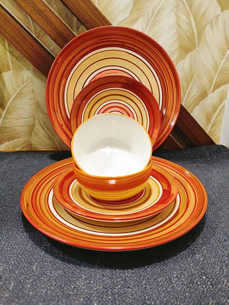 Caffeine Ceramic Handmade Orange Beige Combo Dinner Set (6 pcs.) - Image 2