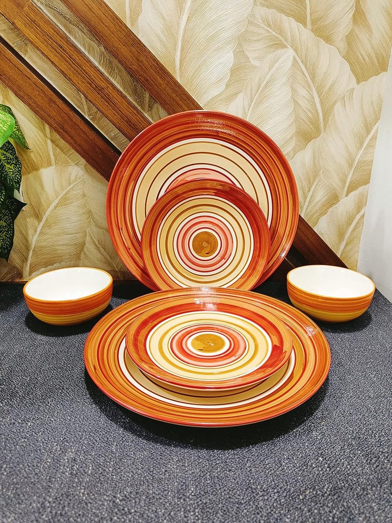 Caffeine Ceramic Handmade Orange Beige Combo Dinner Set (6 pcs.) - Image 1