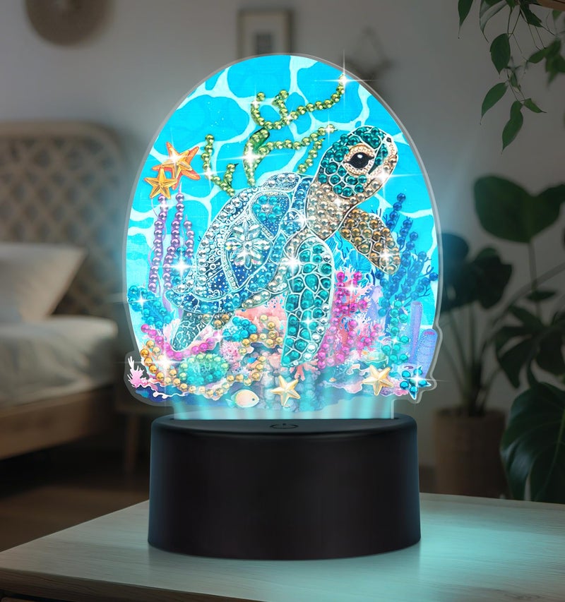ALKALO Diamond Painting Night Light Diamond Painting Kits for Adults Desktop Ornaments for Table Tabletop Decor Diamond Art Accessories for Adult Beginner Touch Lamp for Bedrooms Living Room Turtle - Image 2
