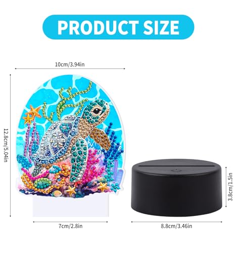 ALKALO Diamond Painting Night Light Diamond Painting Kits for Adults Desktop Ornaments for Table Tabletop Decor Diamond Art Accessories for Adult Beginner Touch Lamp for Bedrooms Living Room Turtle - Image 3