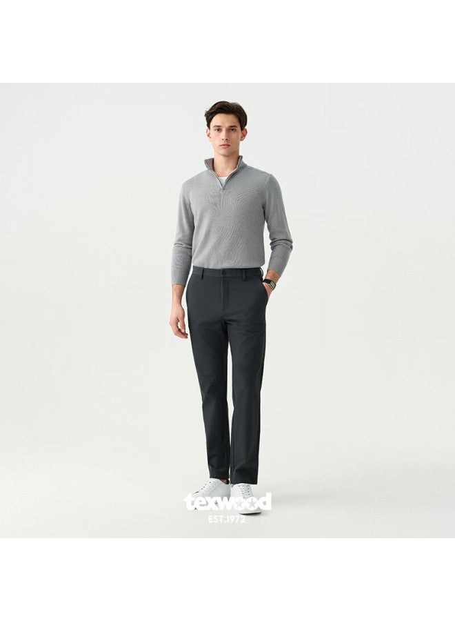 Texwood Men's Casual Pants, High-elastic Modal Straight-leg Trousers, Wrinkle-resistant, Soft, Breathable, Slim-fit Pants, Dark Gray, Size 38 - Image 3