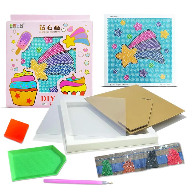 LitVibes DIY Diamond Painting Kit with Frame for Kids Adults Art Craft Set Suitable for Home Wall Decoration Fun Birthday Return Gift for Children Multicolor ParentChild Game Star Design