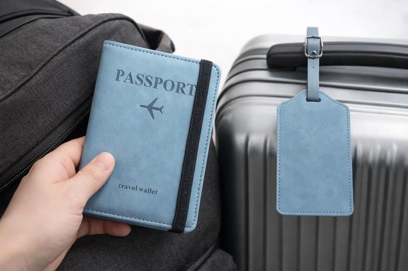 Showday Passport Holder Set with Luggage Tag, RFID Travel Wallet Organizer, PU Leather Passport Cover with Card Slots, Slim Lightweight Travel Document Holder for Men & Women (Blue) - Image 3
