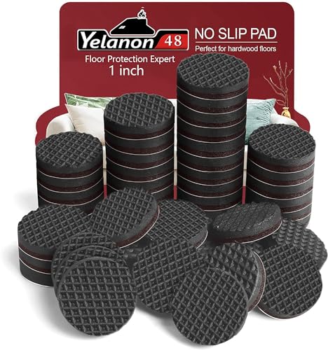 Yelanon Non Slip Furniture Pads - 48 pcs 1" Felt & EVA Furniture Grippers, Black, Round, Anti Slide Hardwood Floor Protector - Image 1