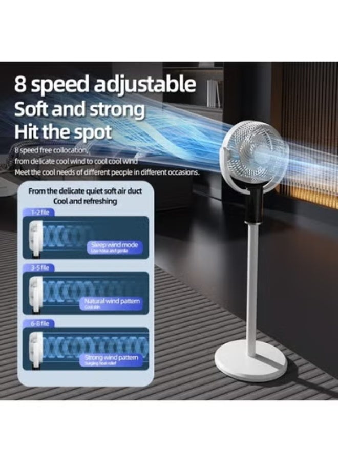 جاجيك F5 Standing Pedestal Fan – Quiet DC Motor Floor Fan with 180°+90° Oscillation, Remote Control, 8 Speed Settings, 8H Timer & Adjustable Height Circulator Fan for Bedroom, Living Room & Office – White - Image 5
