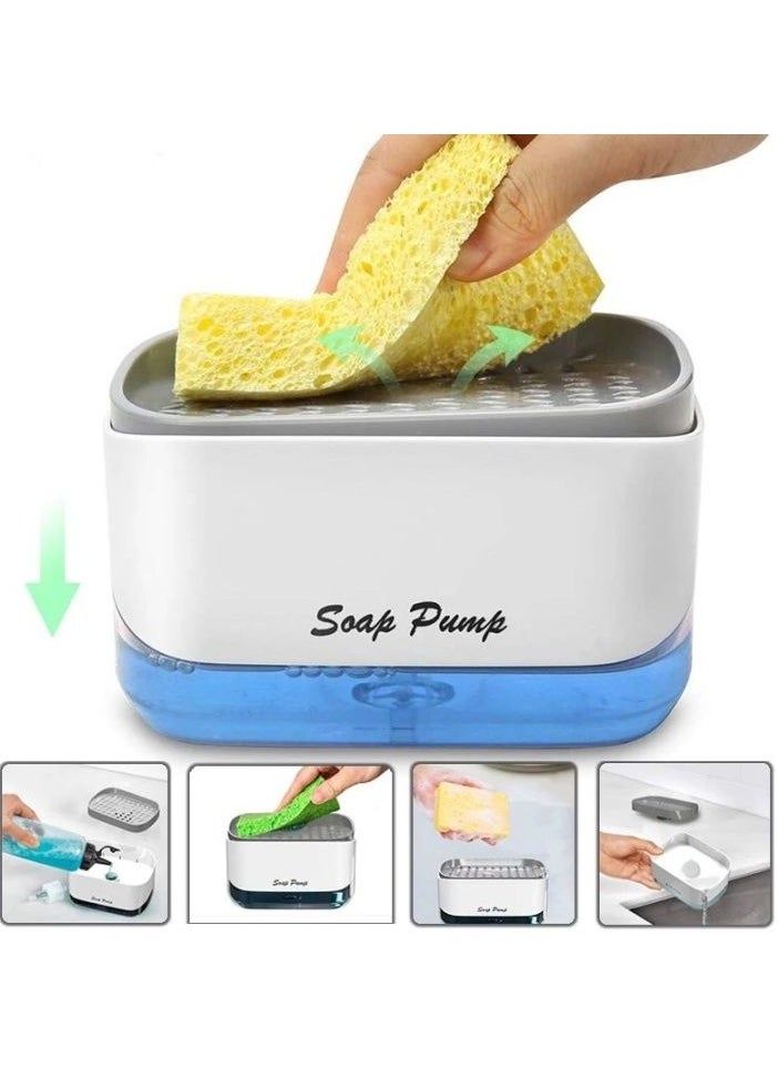 Soap Kitchen Dish Soap Dispenser with Sponge Holder, Newest 2-in-1 Countertop Soap Pump Dispenser, for Kitchen Sink Dishwashing Soap Dispenser  - Image 1