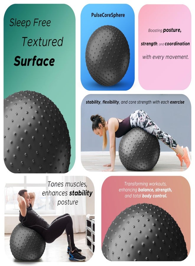 PULSEIT PulseITCoreSphere Anti-Burst Spiky Gym Ball with Foot Pump Exercise Stability Ball for Yoga, Pilates, Balance Training, Core Strength, Home & Office Fitness for Men & Women (75cm-Black) - Image 2