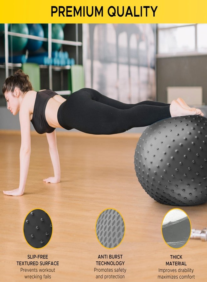 PULSEIT PulseITCoreSphere Anti-Burst Spiky Gym Ball with Foot Pump Exercise Stability Ball for Yoga, Pilates, Balance Training, Core Strength, Home & Office Fitness for Men & Women (75cm-Black) - Image 5