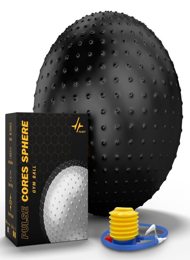 PULSEIT PulseITCoreSphere Anti-Burst Spiky Gym Ball with Foot Pump Exercise Stability Ball for Yoga, Pilates, Balance Training, Core Strength, Home & Office Fitness for Men & Women (75cm-Black) - Image 1