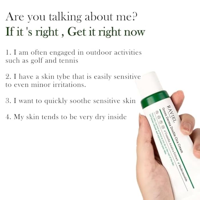 RAVIEL] Green Derma Double Cica Cream – Calming & Hydrating Moisturizer for Redness-Prone Skin and Barrier Support, Korean Skincare for All Skin Types, 50ml 1.7 fl oz - Image 3