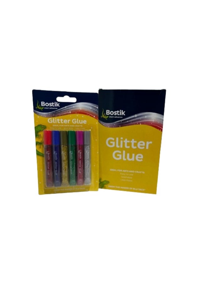 Art Glitter glue pens pack - set of 6 assorted colours - for school/craft/hobby (Pack of 6)