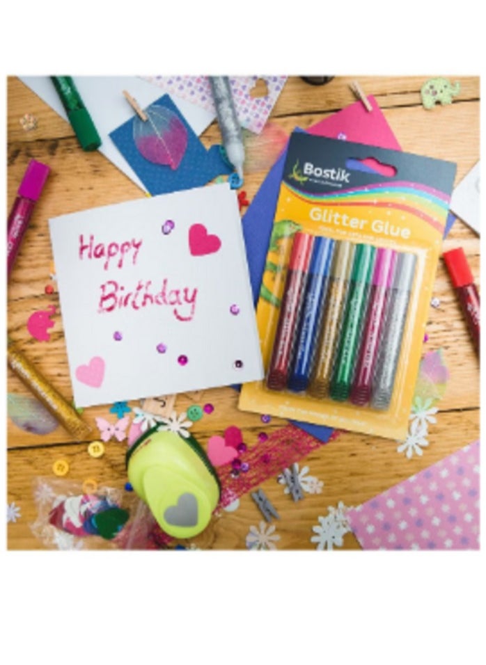 Bostik Art Glitter glue pens pack - set of 6 assorted colours - for school/craft/hobby (Pack of 6)  - Image 2