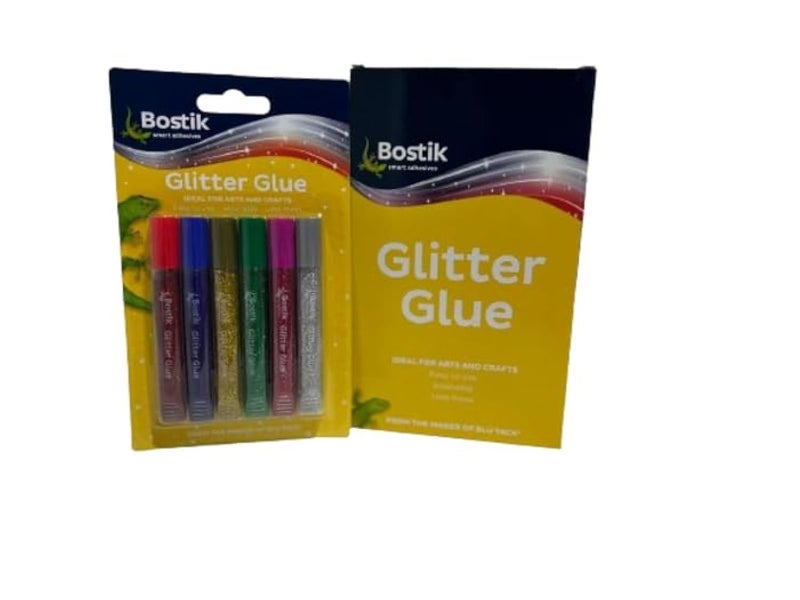 بوستيك مجموعة أقلام صمغ فنية لامعة - مجموعة من 6 ألوان متنوعة - للمدرسة/الحرف/الهوايات (عبوة من 6 قطع) - Image 1