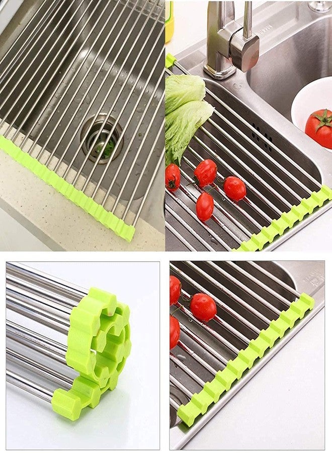 ASTEROID Roll-Up Dish Drying Rack, Stainless Steel, Foldable Over the Sink Drainer with Silicone Ends, Multipurpose Trivet and Vegetable Washing Mat - Image 2
