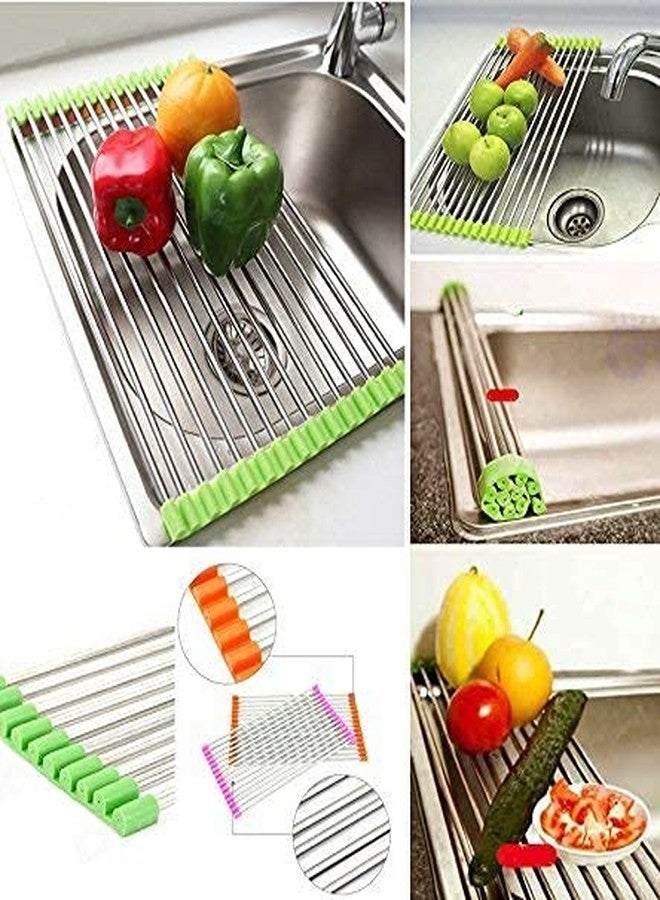 ASTEROID Roll-Up Dish Drying Rack, Stainless Steel, Foldable Over the Sink Drainer with Silicone Ends, Multipurpose Trivet and Vegetable Washing Mat - Image 5