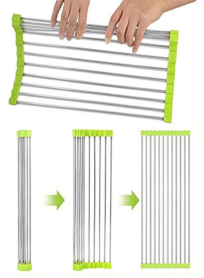 ASTEROID Roll-Up Dish Drying Rack, Stainless Steel, Foldable Over the Sink Drainer with Silicone Ends, Multipurpose Trivet and Vegetable Washing Mat - Image 1