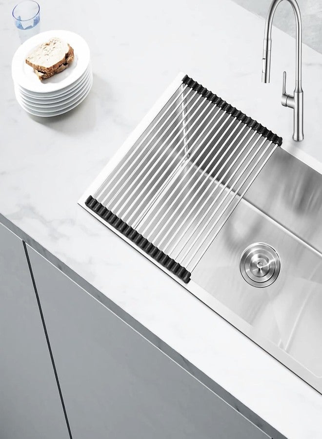 ASTEROID Roll-Up Dish Drying Rack, Stainless Steel, Foldable Over the Sink Drainer with Silicone Ends, Multipurpose Trivet and Vegetable Washing Mat - Image 3